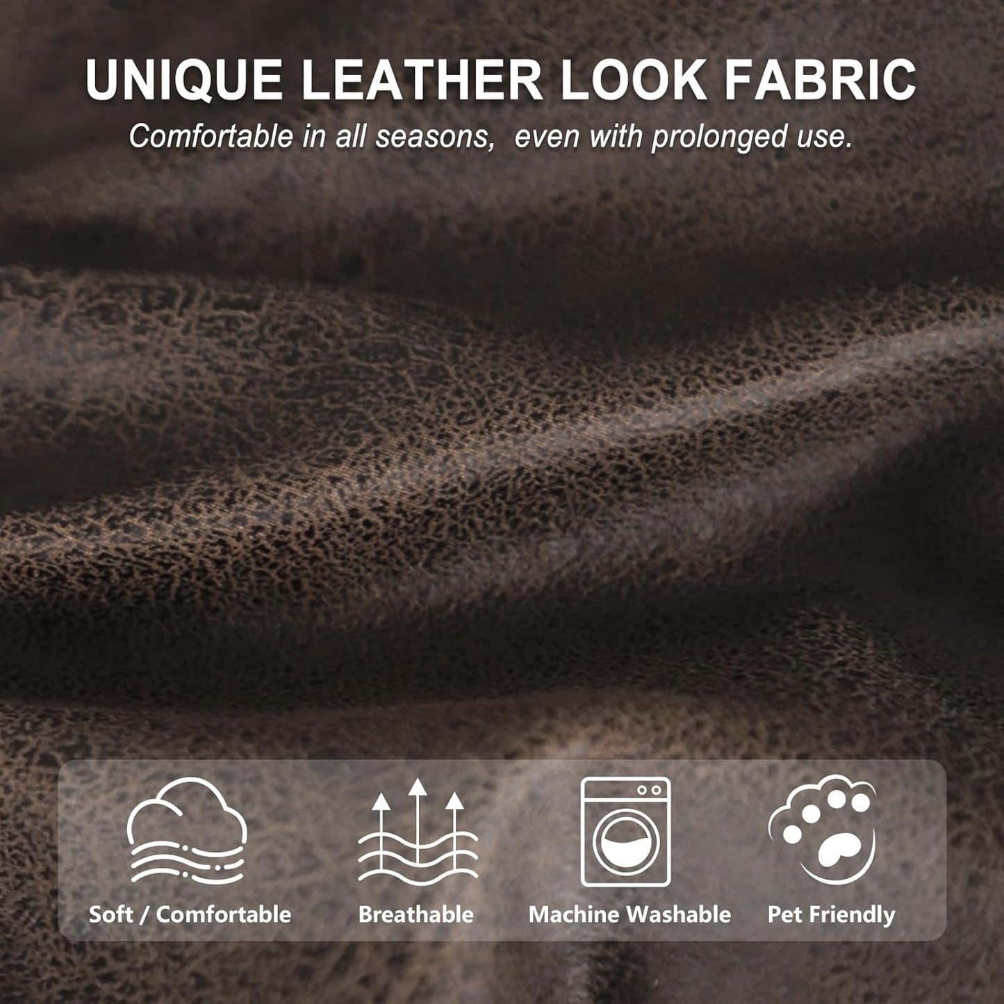 ANARACHON Leather Like Ottoman Cover, Stretch Small Square Ottoman Covers, Rectangular Ottoman Slipcovers with Removable Washable Non-Slip Elastic Bottom for Footstools (02 Brown, XX-Large)