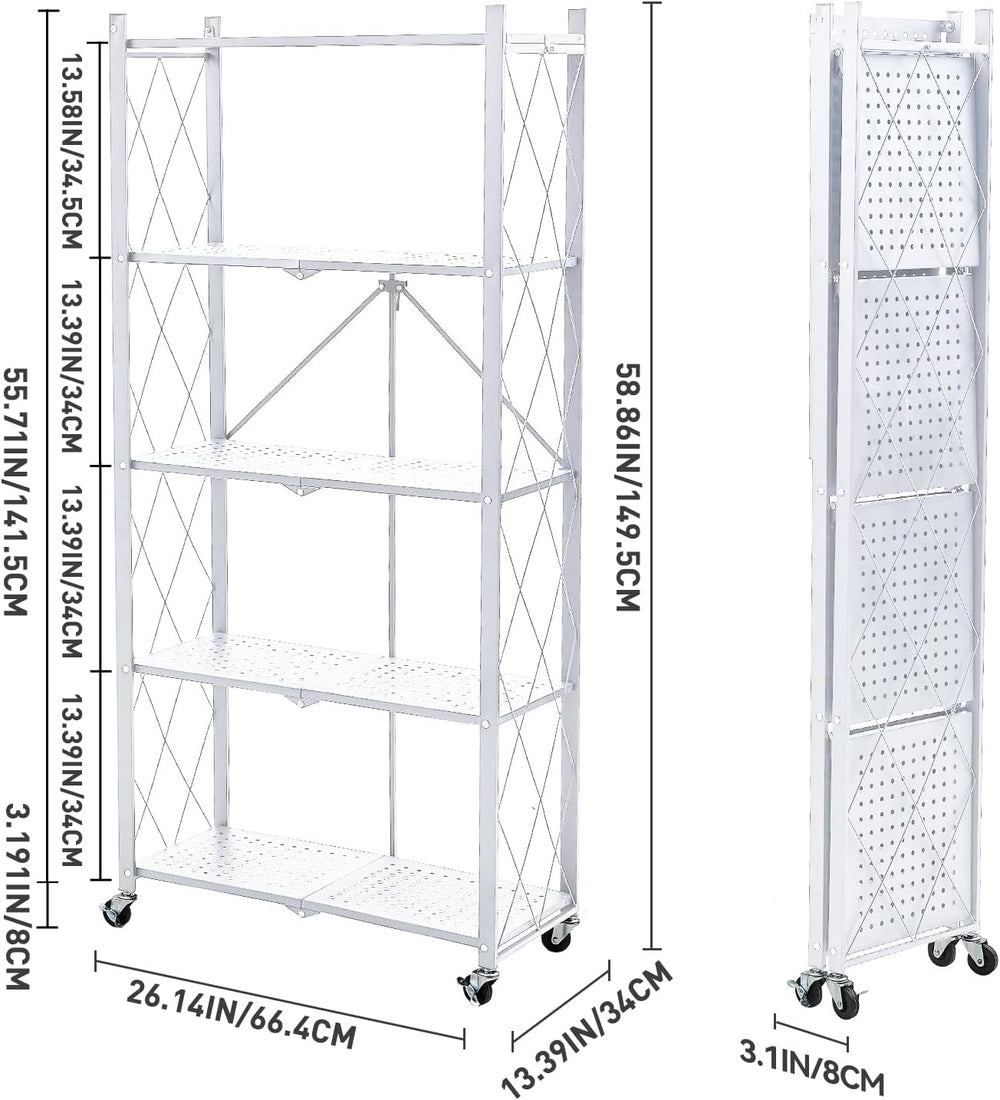 BRIAN & DANY 5-Tier Foldable Storage Shelves with Wheels, Folding Metal R...