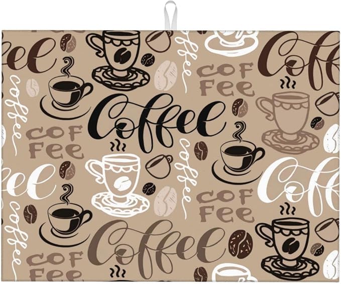 Brown Coffee Maker Beans Theme Microfiber Absorbent Reversible Dish Drying Mat by GOCGRVOfficialOnline