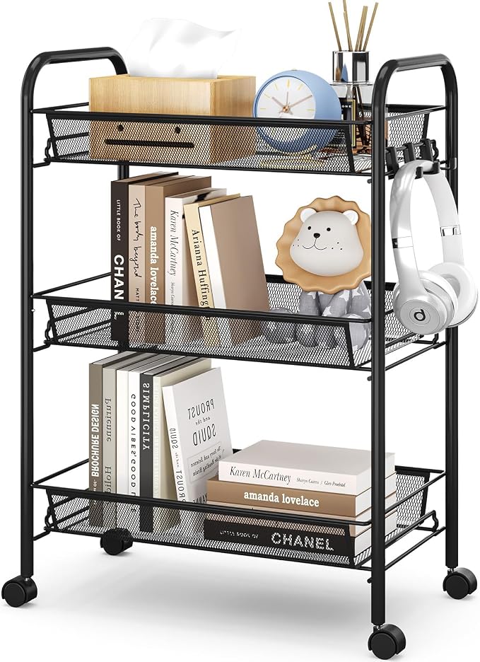TOOLF 3-Tier Metal Rolling Cart, Mesh Wire Easy Assemble Utility Cart, Storage by TOOLF