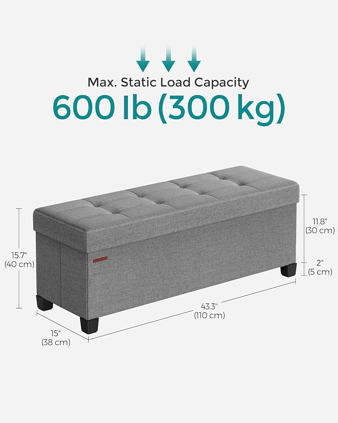 SONGMICS Storage Ottoman Bench, Foldable Foot Rest - Image 2