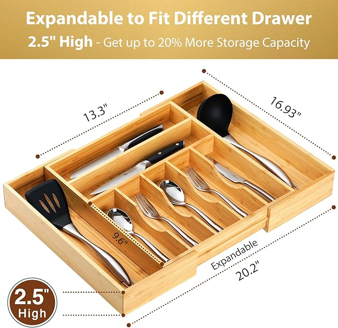 Umilife Large Expandable Kitchen Silverware Utensils Drawer Organizer, 2.5" - Image 2
