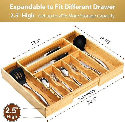 Umilife Large Expandable Kitchen Silverware Utensils Drawer Organizer, 2.5" - Image 2