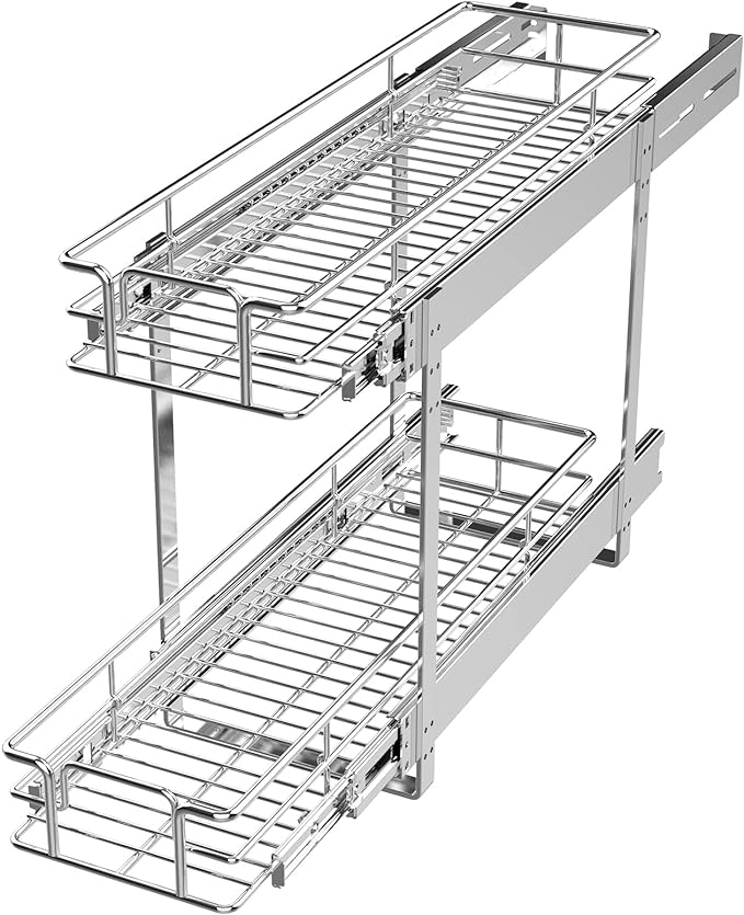 LOVMOR 2 Tier Individual Pull Out Cabinet Organizer 9" W x 21½" D, Slide Out by LOVMOR