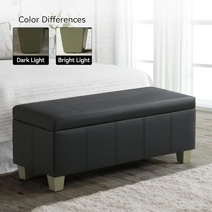 41" Faux Leather Storage Ottoman, Stitch Tufted Rectangle Upholstered End of - Image 8