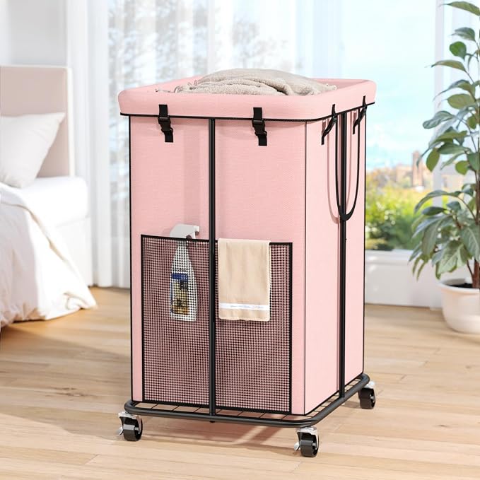 150L Laundry Hamper with Wheels, Rolling Laundry Basket with Metal Frame and by OLLDIDE
