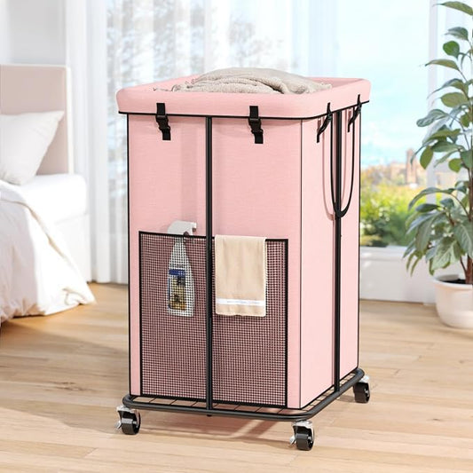 150L Laundry Hamper with Wheels, Rolling Laundry Basket with Metal Frame and by OLLDIDE