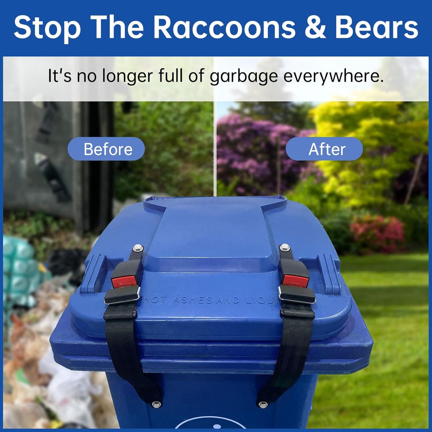 Bear Proof Trash Can Lid Lock, Raccoon Proof Garbage Can Strap (Metal Enhanced Version)