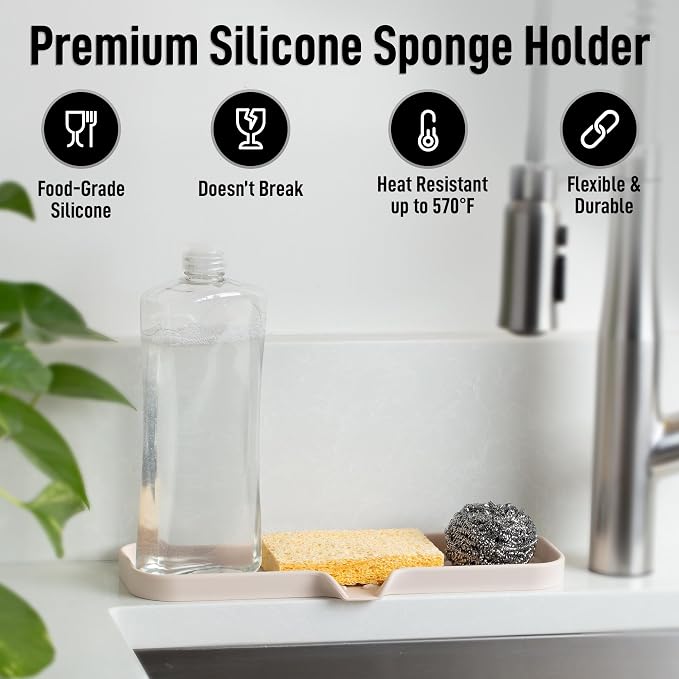 Zulay Kitchen Large Silicone Sponge Holder – Flexible Sink Organizer Tray - Image 2