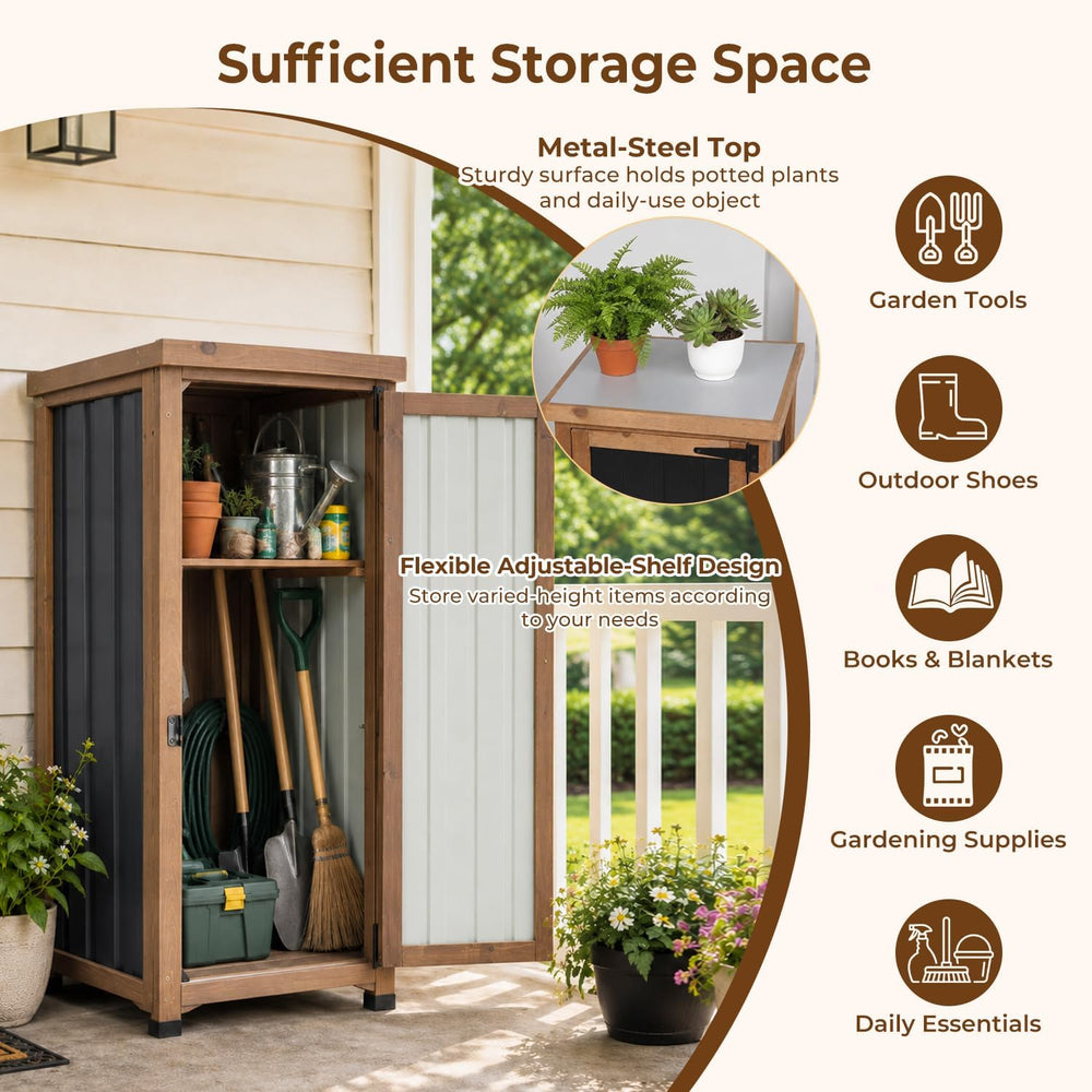 PetsCosset Small Outdoor Storage Cabinet Waterproof with Metal Top, Wood &amp...