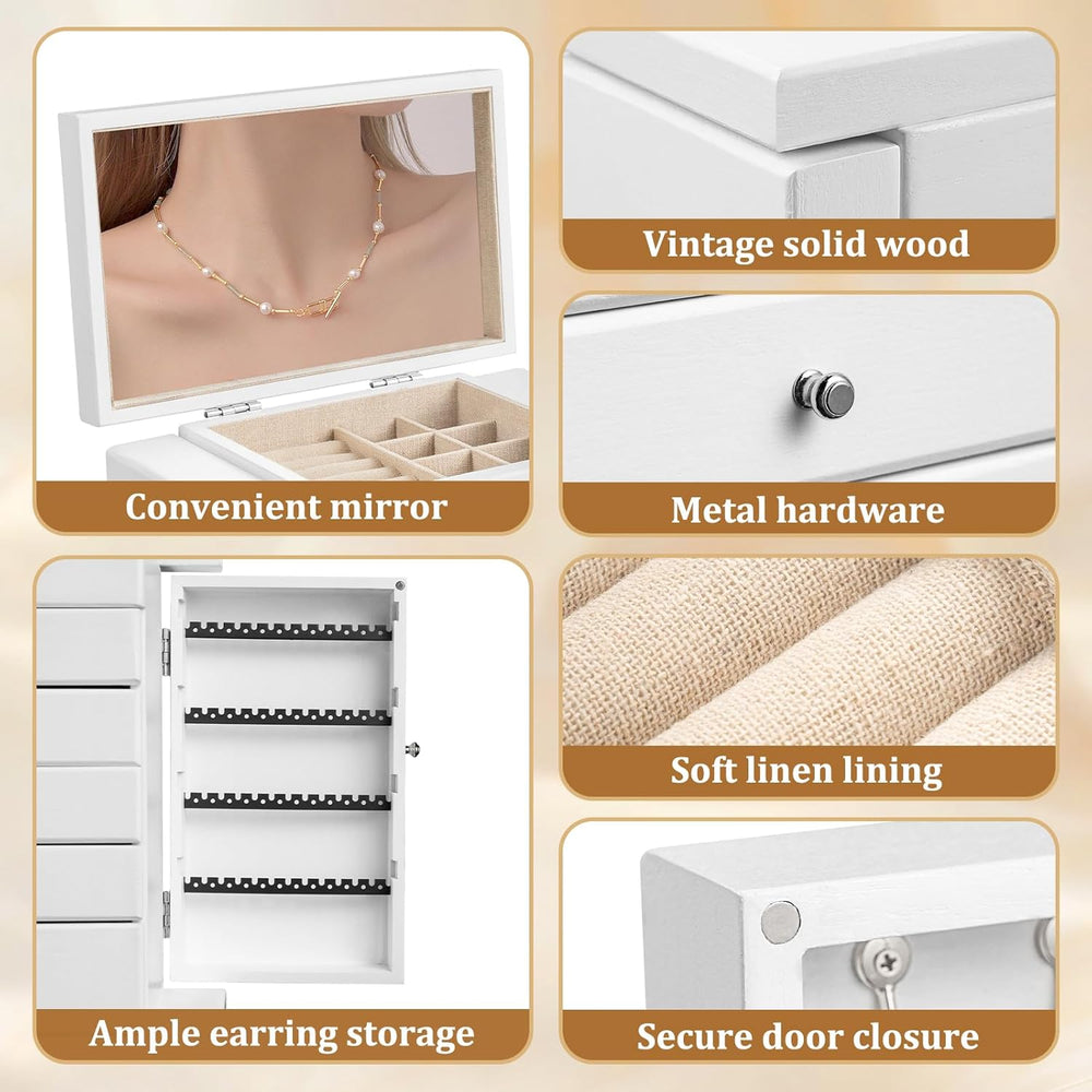 Emfogo Wooden Jewelry Box for Women, 6-Tier Large Jewelry Organizer Boxes wit...