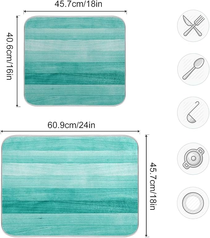 Teal Turquoise Green Wood Texture Dish Drying Mat 16x18 - Image 3