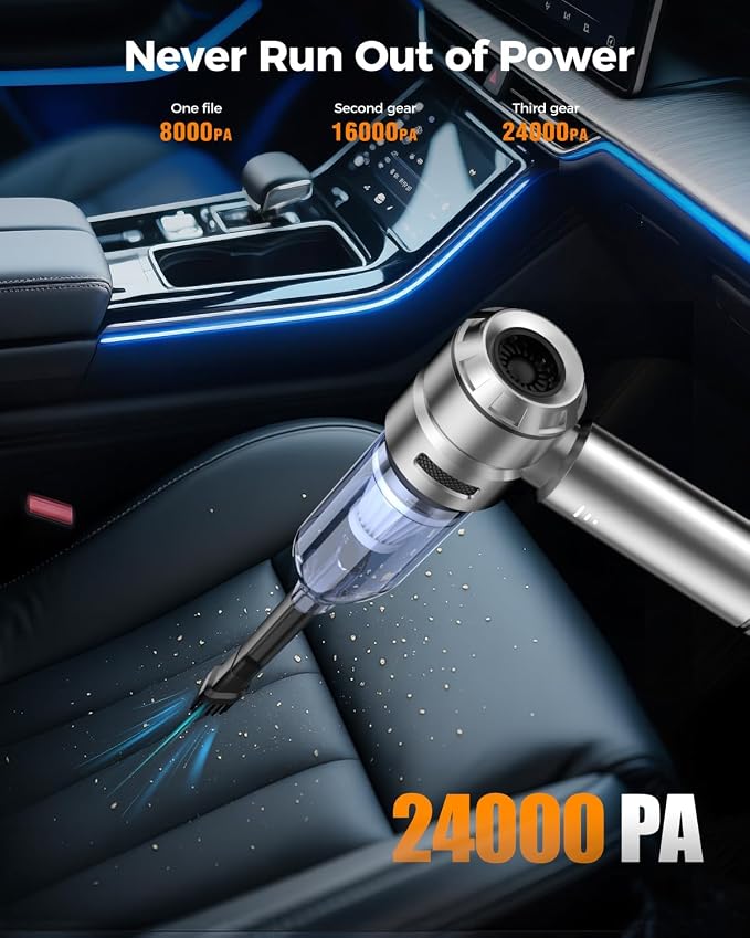 Car Vacuum, 3 Suction Modes, Portable Mini Cordless Cleaner - Image 6