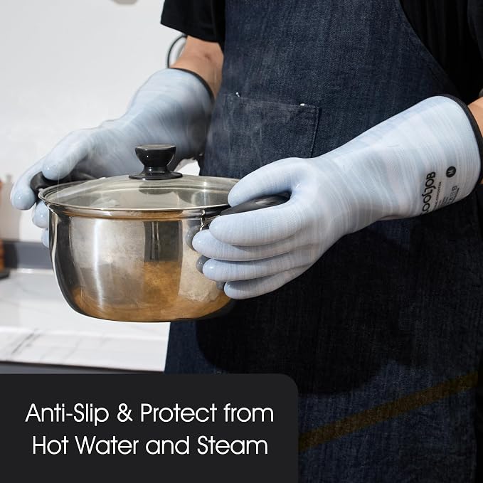 COOLJOB Heat Resistant Oven Gloves, Waterproof Liquid Silicone BBQ Grilling - Image 5