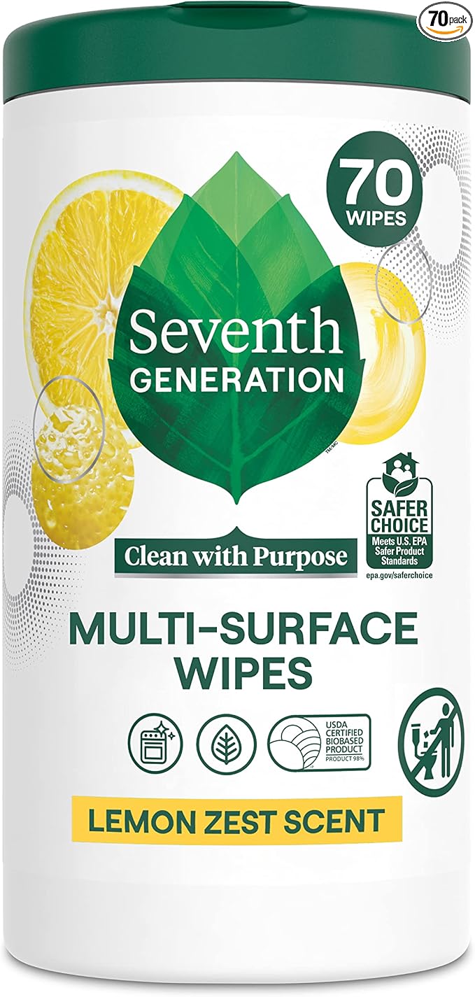 Seventh Generation Multi-Surface Cleaning Wipes, Lemon Zest Scent, Cuts Grease by SeventhGeneration