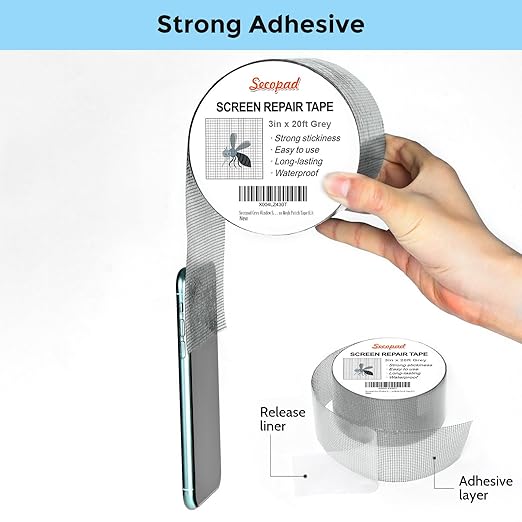 Grey Window Screen Repair Tape, 3IN X 20FT Screen Repair Kit - Image 2