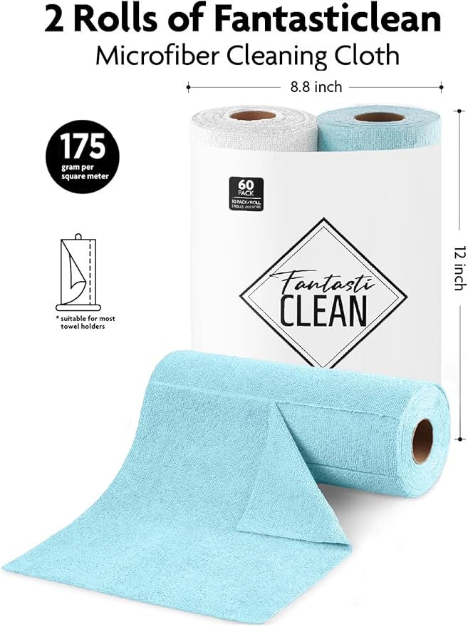 Fantasticlean Microfiber Cleaning Cloth Roll -60 Pack, Tear Away Microfiber - Image 4
