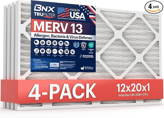 BNX TruFilter 12x20x1 Air Filter MERV 13 4-Pack) by BNX