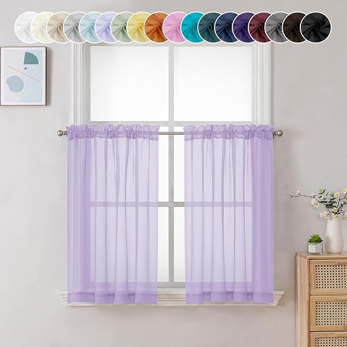 Chyhomenyc Sheer Lilac Tier Curtains 24 Inch Length, Small Window Curtains by Chyhomenyc
