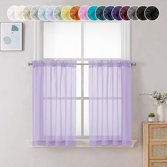 Chyhomenyc Sheer Lilac Tier Curtains 24 Inch Length, Small Window Curtains by Chyhomenyc
