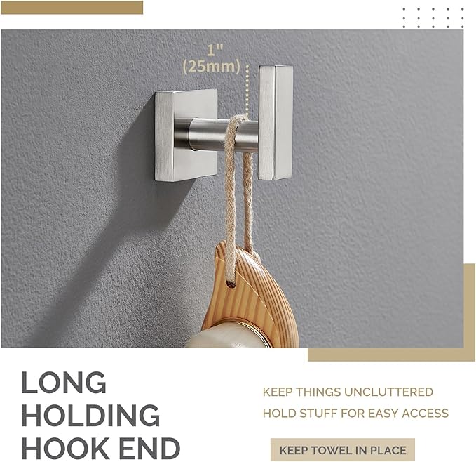 Angle Simple Bathroom Towel Hook, SUS304 Stainless Steel Single Shower Towel - Image 4