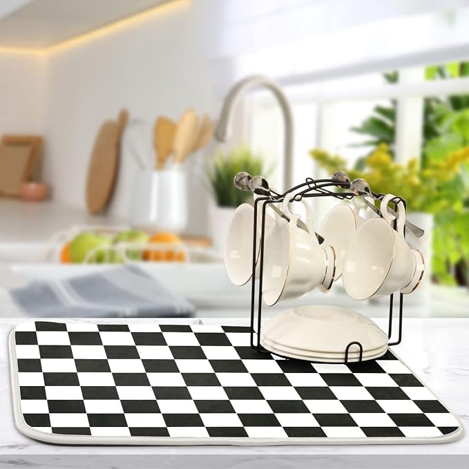 Black White Chessboard Dish Drying Mat - Image 5