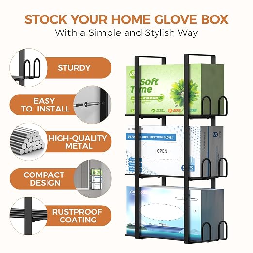 Glove Holder Dispenser for Wall Mount, Wall-Mounted Triple Rubber Box Holder - Image 5