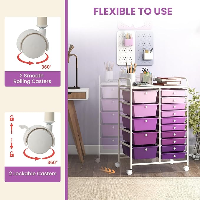 GOFLAME 15-Drawer Rolling Storage Cart, Utility Cart - Image 5