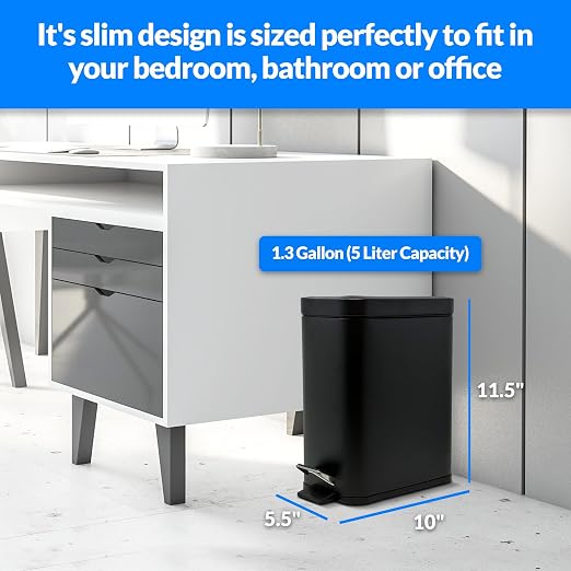 Reli. Small Trash Can with Lid, 1.3 Gallon | Stainless Steel | Small Bathroom - Image 2