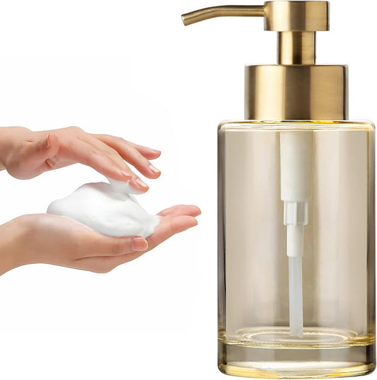 Enra Gold Foaming Soap Dispenser, 12oz Thick Glass Bathroom & Kitchen Dispenser by Enra