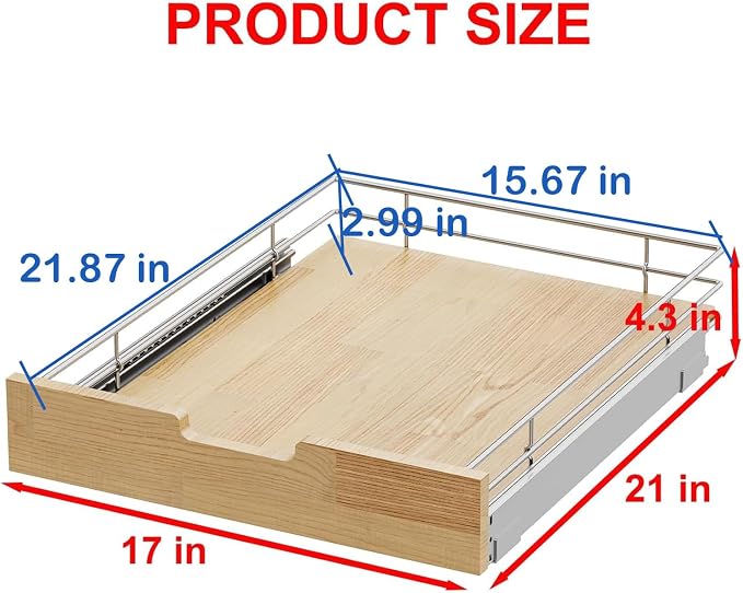 Pull Out Cabinet Organizer, Heavy-Duty Slide Out Shelf, Wood And Wire Basket - Image 2