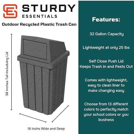 32 Gallon Square Slatted 100% Recycled Plastic Heavy-Duty Commercial Outdoor or - Image 2