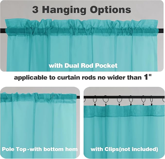 Chyhomenyc Turquoise Sheer Curtains 84 Inch Length 2 Panels, Light Filtering - Image 5