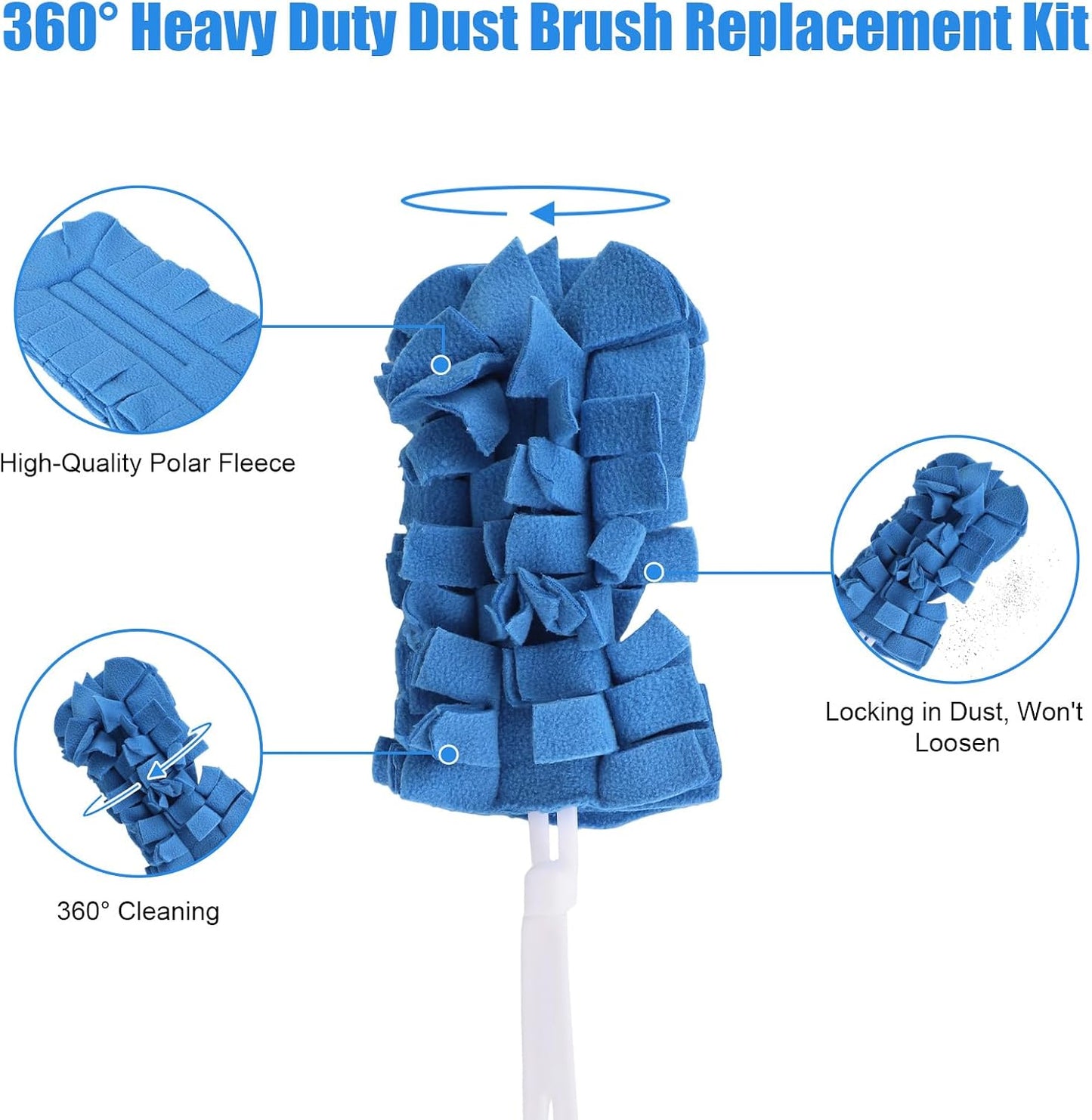 5pcs Reusable Duster Refills with Short Handle, 5 Colors 360° Heavy Duty Fleece Dusting Pads Cleaning Pads Washable for Home Furniture Ceiling Fan Window Blinds Kitchen Car Interior