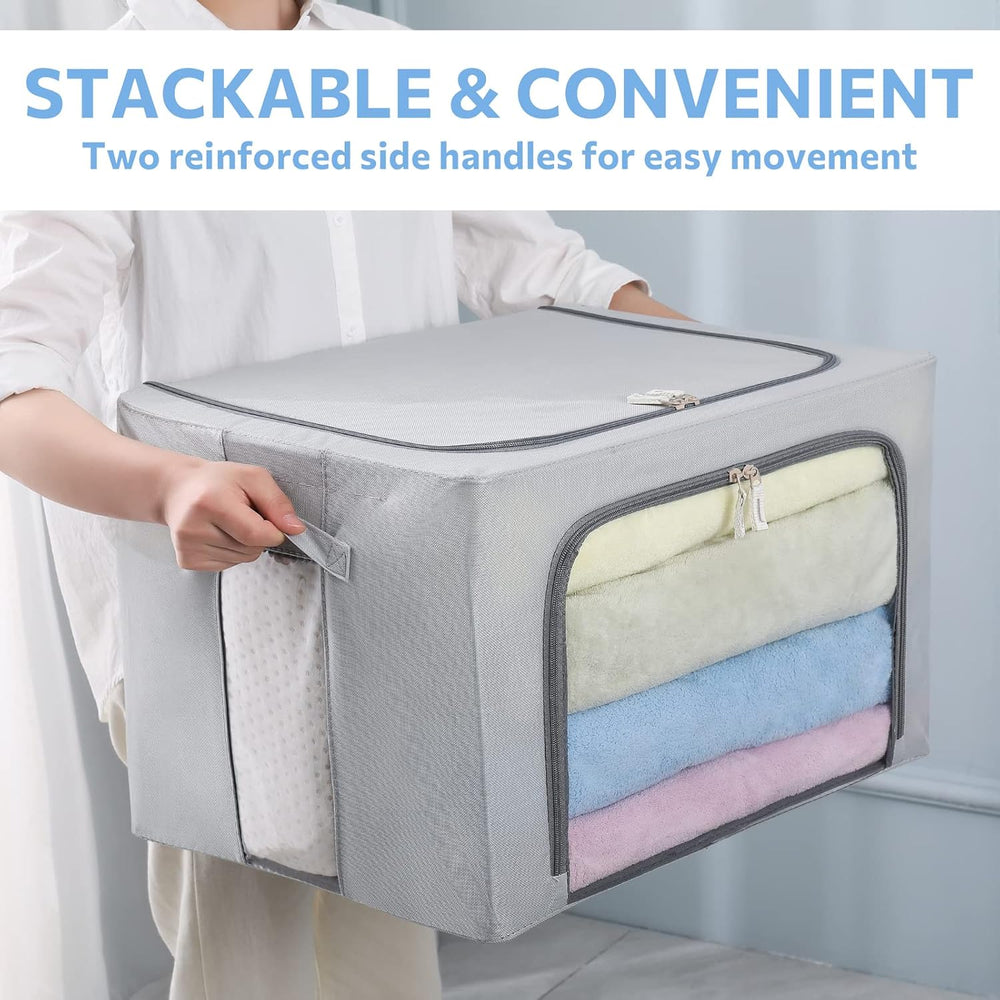 CYhom 3Pack Frame Storage Box - Clothes Storage Bin Bags Oxford Fabric Foldab...