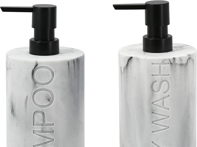 Marble Resin 2 Piece Shampoo and Body Wash Dispenser Set, Luxurious Refillable - Image 7