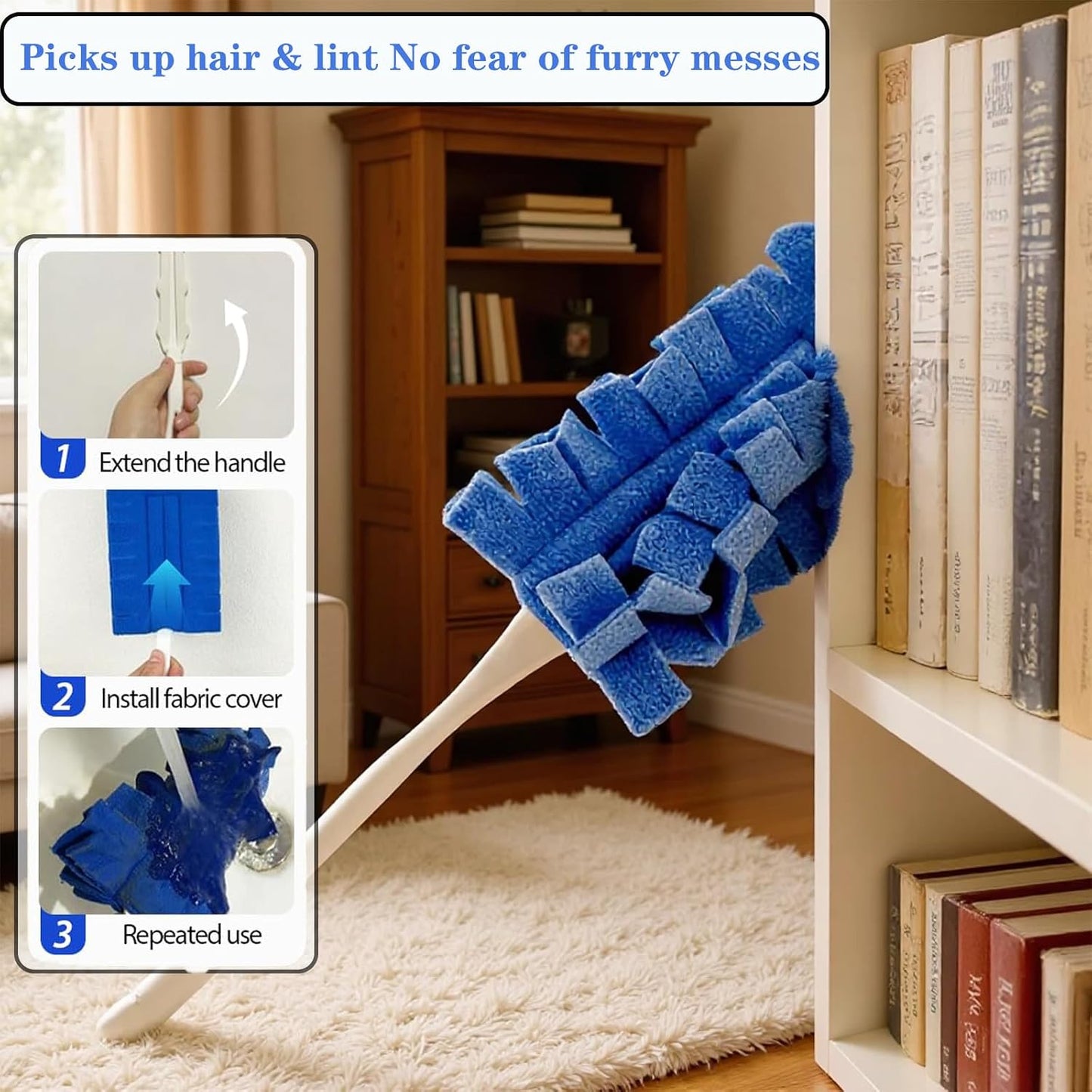 15 Pcs Duster Refill Reusable Fleece Duster Refills Feather Flat Dusters Multi Surface Washable Cleaning Pads for Home, Blinds, Car, Pet Wait (5 Colors Send dust Removal Rod)