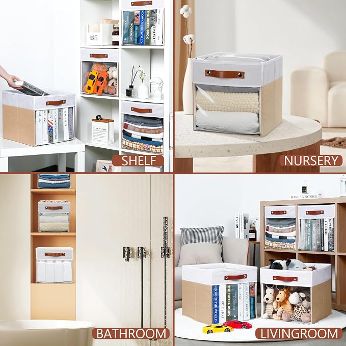 HNZIGE Fabirc Storage Cube Bins 13x13x15 Storage Cube Bins, 4 Pack Foldable - Image 6