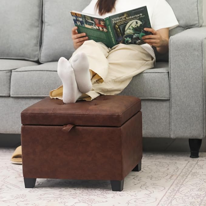 Adeco Faux Leather Storage Ottoman Bench - Image 2
