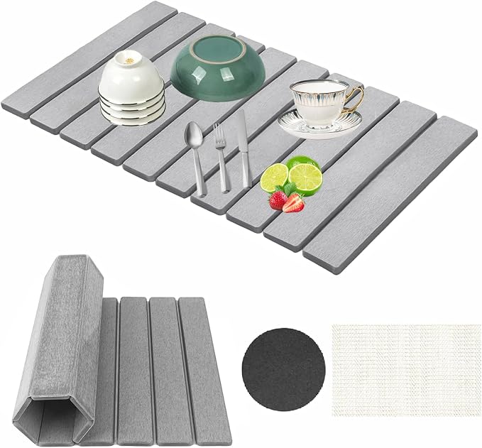 Stone Drying Mat for Kitchen Counter, Collapsible Dish Drying Mat, Fast Drying by Unknown