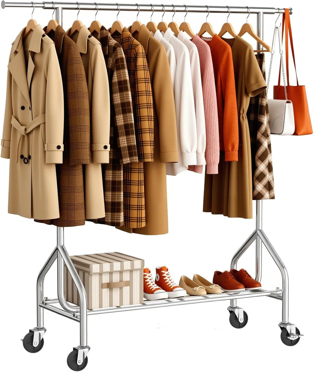 Heavy Duty Clothes Rack Load 500 LBS，Clothes Rack for Hanging Clothes，Rolling...