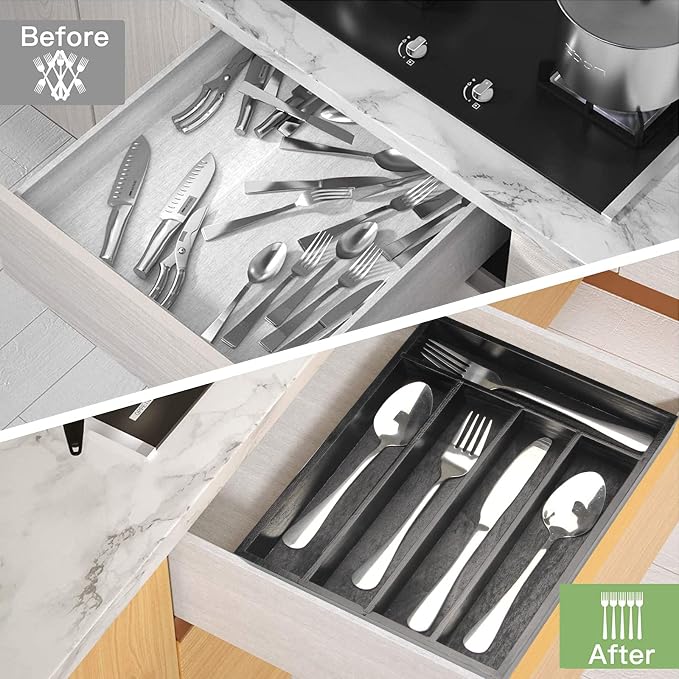 Small Kitchen Utensil Organizer Wooden Cutlery Tray Narrow Wood Silverware - Image 6