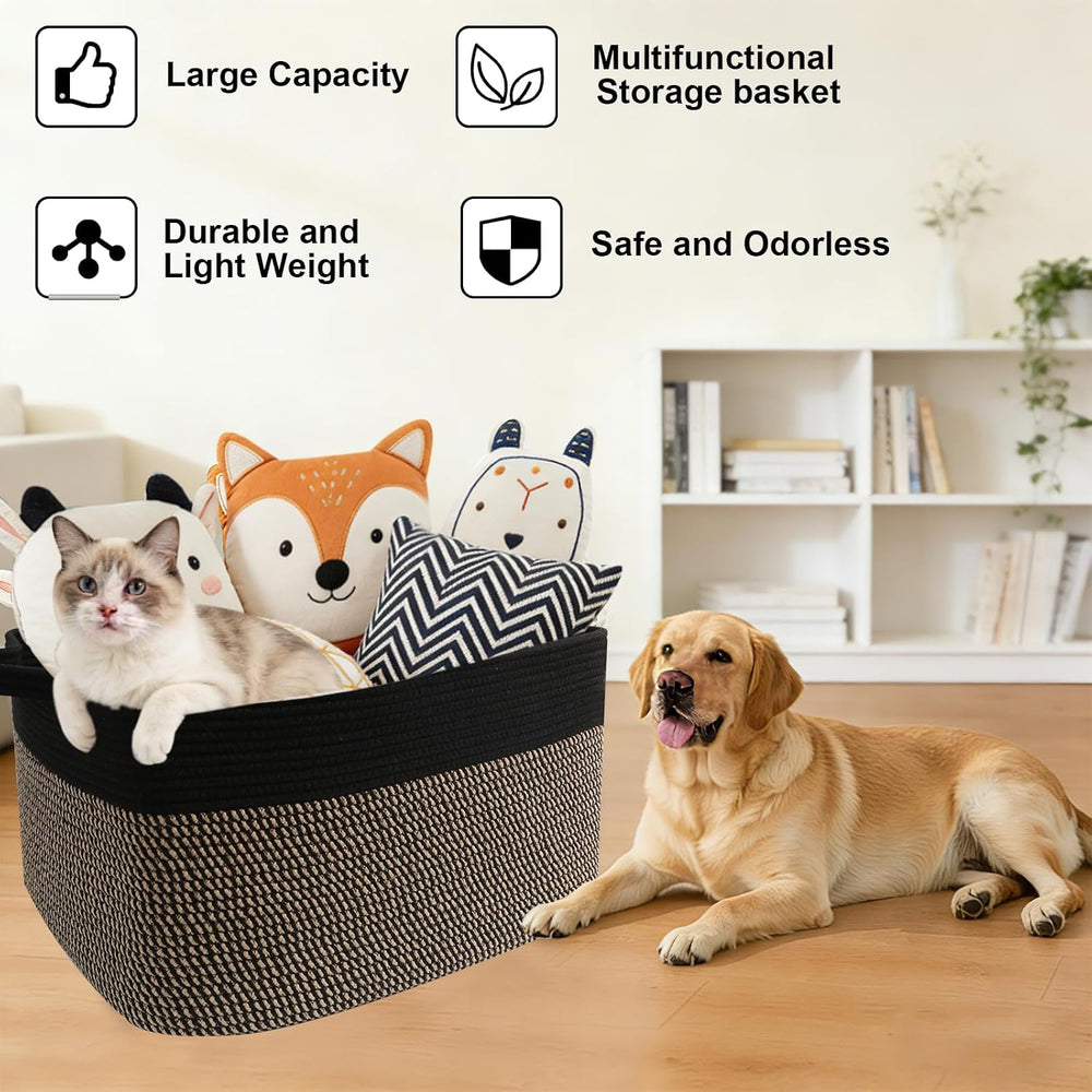 96L Laundry Basket with Handles, Extra Blanket Basket, Black/Jute
