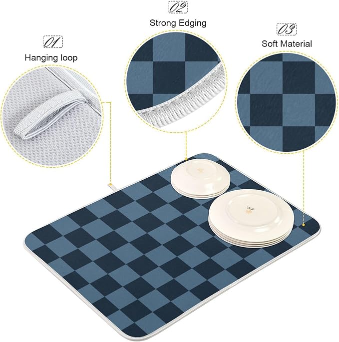 Buffalo Plaid Navy Blue Dish Drying Mat - Image 4