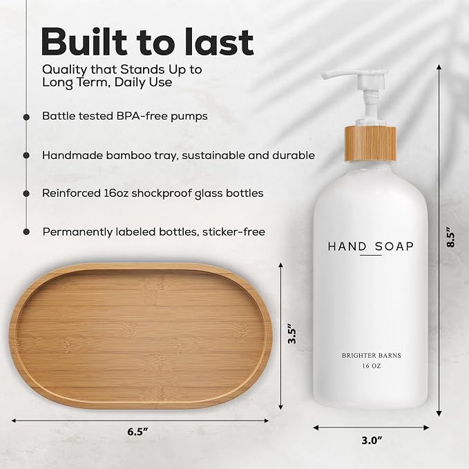 White Glass Soap and Lotion Dispenser Set - Image 3