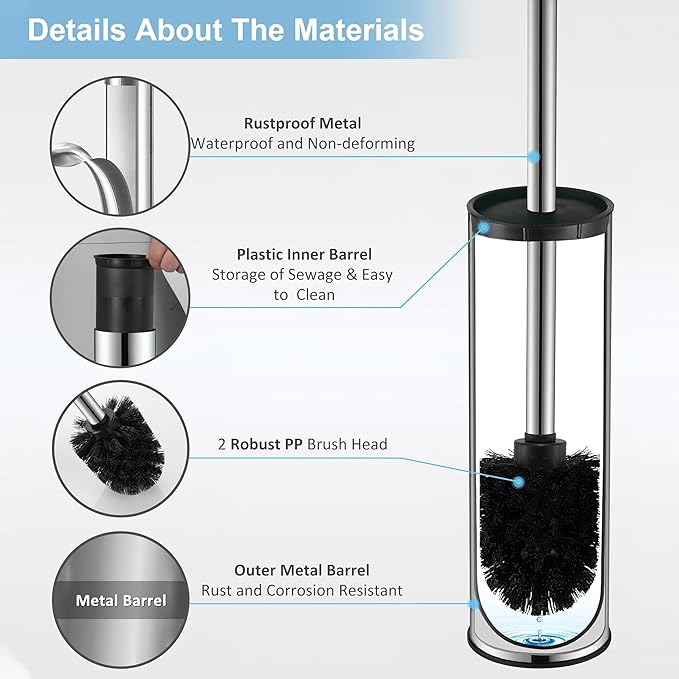 BGL Chrome Toilet Brush and Holder, Stainless Steel Toilet Brushes - Image 2