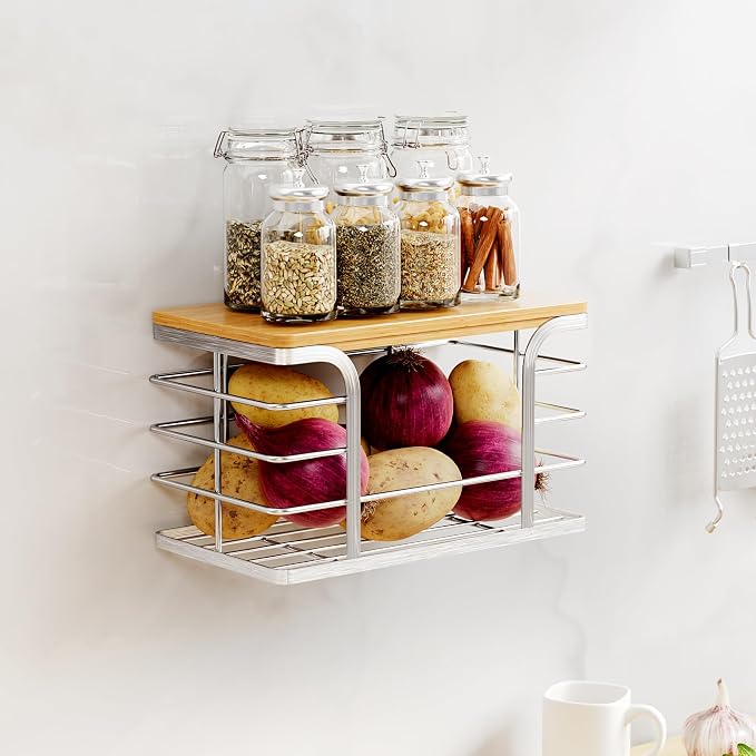 Trash Bag Holder with Bamboo Top, Wall Mount 304 Stainless Steel Garbage Bag - Image 8