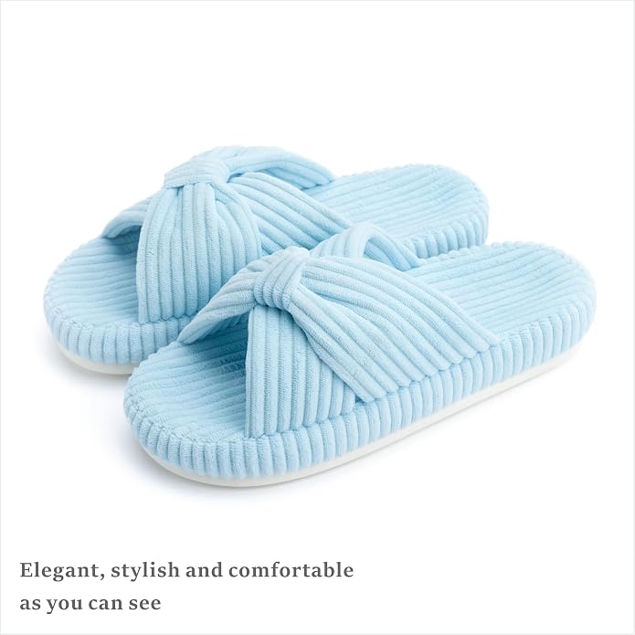 Chantomoo Slippers for Women Memory Foam House Bedroom Corduroy Bow Crossbands - Image 5