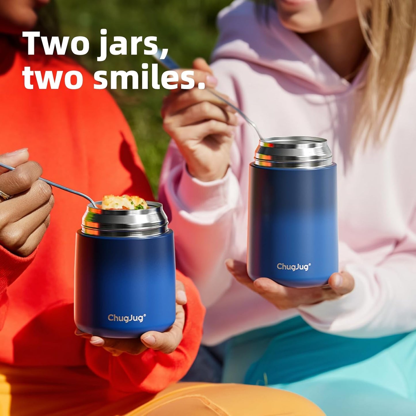 2 Pack Thermo for Hot Food with Spoons, 26oz & 18oz Food Jar Set | Leak-Proof Stainless Steel Vacuum Insulated Soup Containers, Cute Stylish Design for School, Work & Travel
