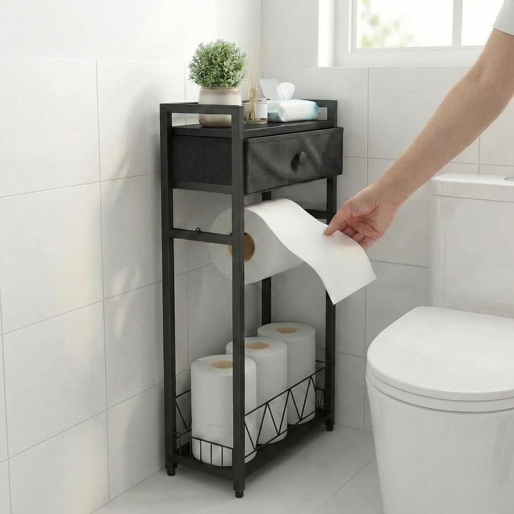 Freestanding Toilet Paper Holder Stand with Storage Drawer, Narrow Bathroom S...